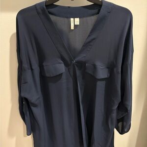 Navy V-Neck Blouse